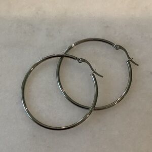 Stainless Steel Silver Hoop Earrings, Brand New